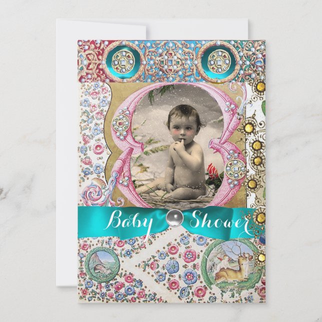 INVITATION PETIT BABY SHOWER PRINCE GEMSTONES FLORAUX (Devant)