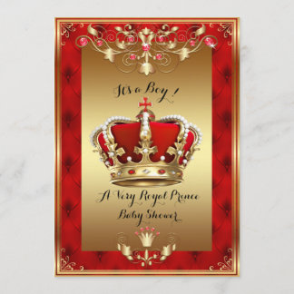 Invitation Petit Baby shower Prince Invitation, or, rouge