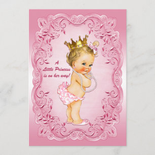 Invitation Petit Baby shower Princess Gold Couronne rose