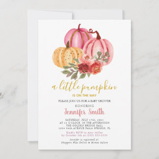 Invitation Petit Baby shower rose Citrouille