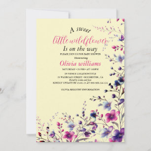 Invitation Petit baby shower rose fleur sauvage moderne
