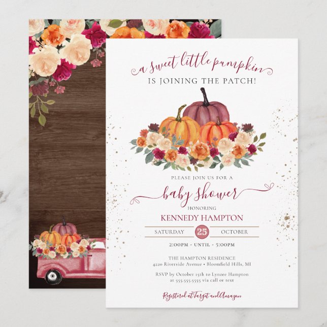 Invitation Petit Baby shower rustique Citrouille neutre entre (Devant / Derrière)