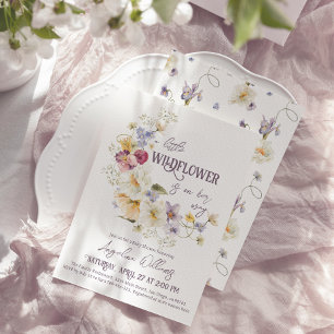 Invitation Petit Baby shower rustique violet Fleur sauvage