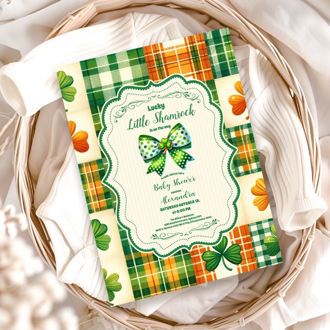 Invitation Petit Baby shower Shamrock Bow Lucky (Créateur téléchargé)