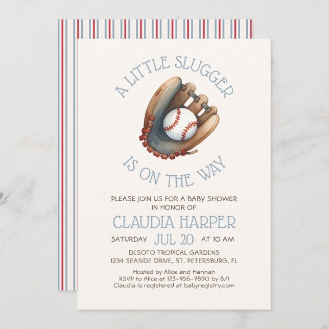 Invitation Petit Baby shower Slugger (Devant / Derrière)