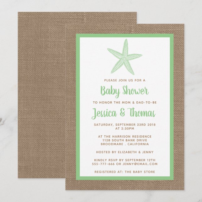 Invitation Petit Baby shower Starfish | N'importe quelle coul (Devant / Derrière)