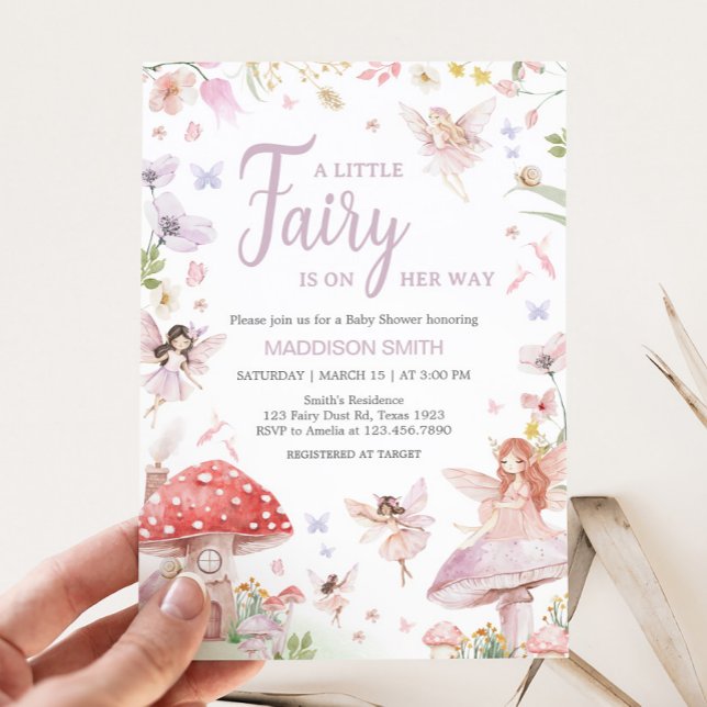 Invitation Petit Baby shower Whimsical Fairy (Little Fairy Whimsical Baby Shower Invitation)