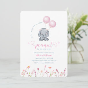 Invitation Petit Ballon Floral Éléphant Fête de Naissance d'A