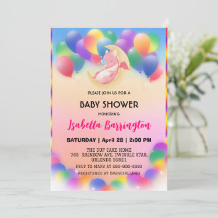 Invitation Petit bébé dragon dinosaure ballon fille baby show