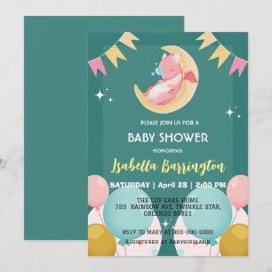 Invitation Petit bébé dragon dinosaure ballon fille baby show