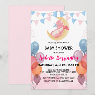 Invitation Petit bébé dragon dinosaure ballon fille baby show