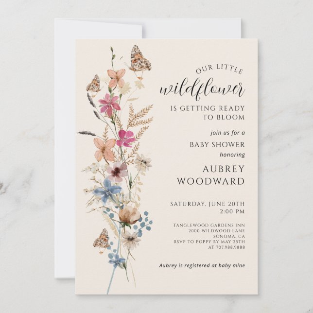 Invitation Petit Bébé Fleur sauvage Dans Le Baby shower En Fl (Devant)