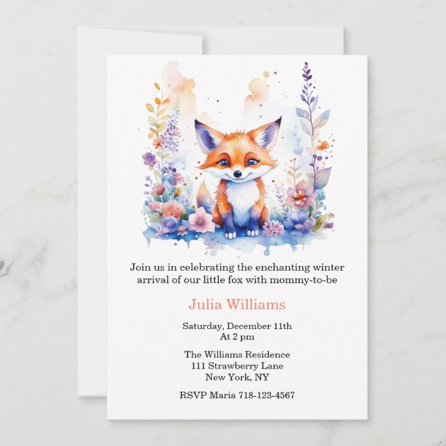 INVITATION PETIT BÉBÉ FLUFFÉ FLUX FLORAL BABY SHOWER (Devant)