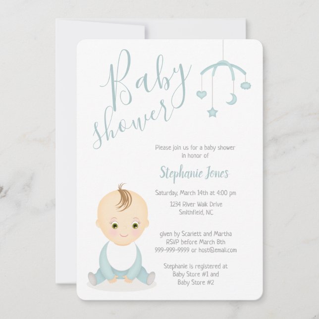 Invitation Petit bébé garçon et son Baby shower mobile (Devant)