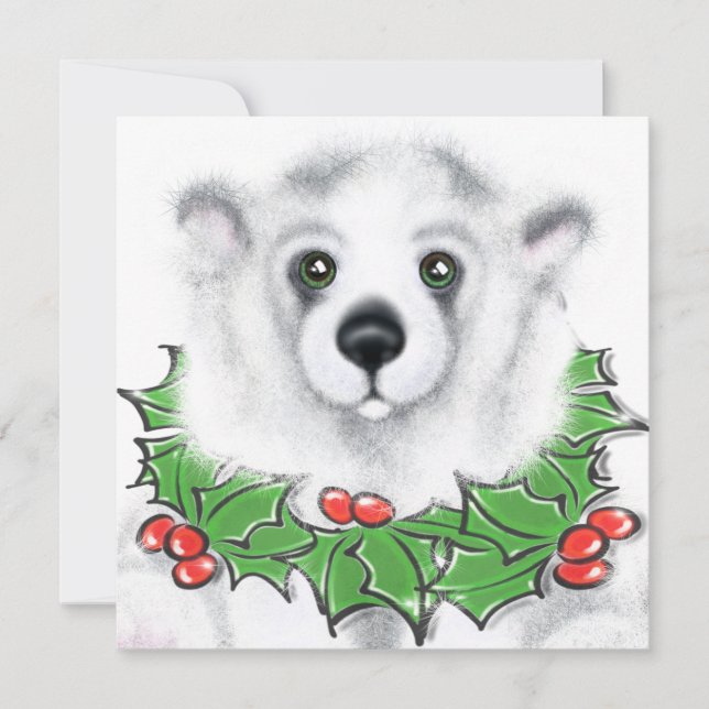 Invitation Petit bébé ours polaire de Noël, petit ours de Pèr (Devant)