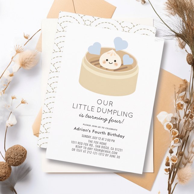 Invitation Petit Bleu Dumpling Boy Anniversaire (Créateur téléchargé)