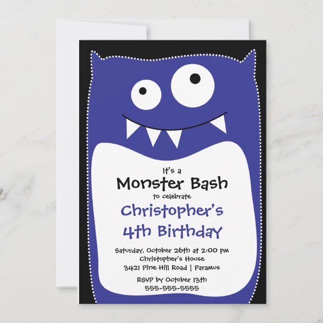 Invitation Petit bleu MIGNON de fête d'anniversaire de coup (Devant)
