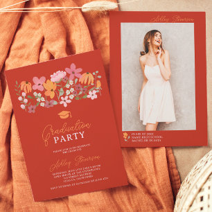 Invitation Petit boho pâturage orange fleur sauvage graduatio