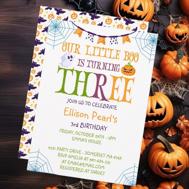 Invitation Petit Boo à trois Halloween 3e anniversaire (Créateur téléchargé)