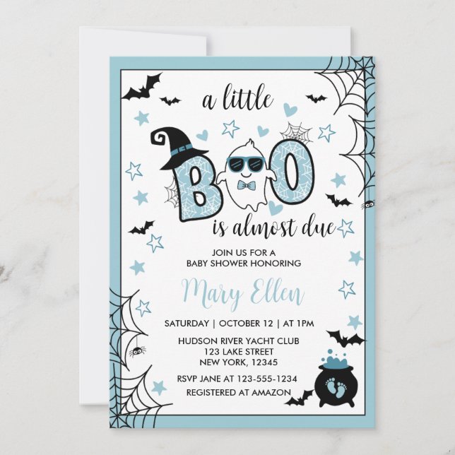 INVITATION PETIT BOO BLUE HALLOWEEN BABY SHOWER (Devant)