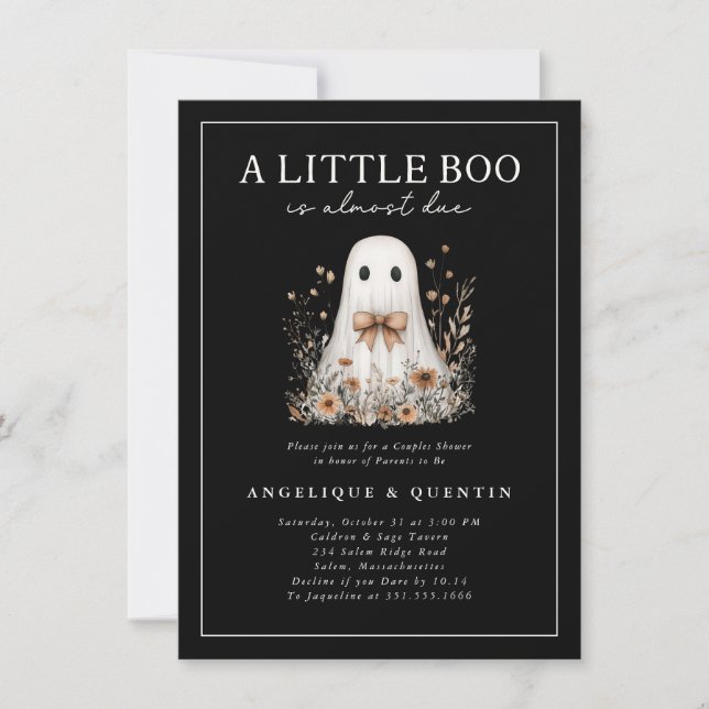 Invitation Petit Boo Cute Ghost Fleurs sauvages Couples Douch (Devant)