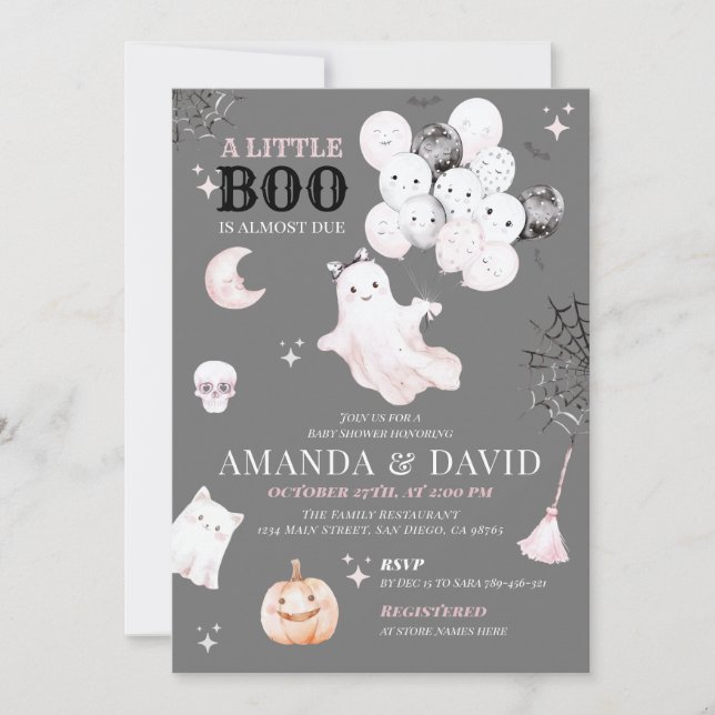 Invitation Petit Boo Cute Ghost Halloween Baby Girl Douche (Devant)