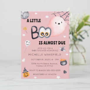 Invitation Petit Boo Est Due Girl rose Halloween Baby shower