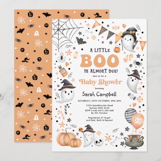 Invitation Petit Boo Halloween Ghost Baby shower neutre (Devant / Derrière)