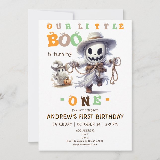 Invitation Petit Boo Halloween Ghost Cowboy N'importe quel âg (Devant)