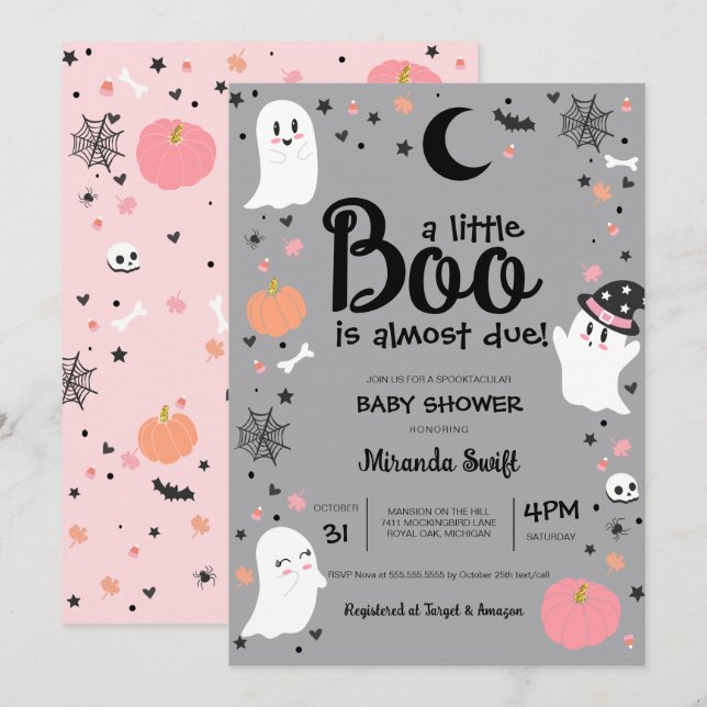 Invitation Petit Boo mignon Fantôme Halloween Baby shower fil (Devant / Derrière)