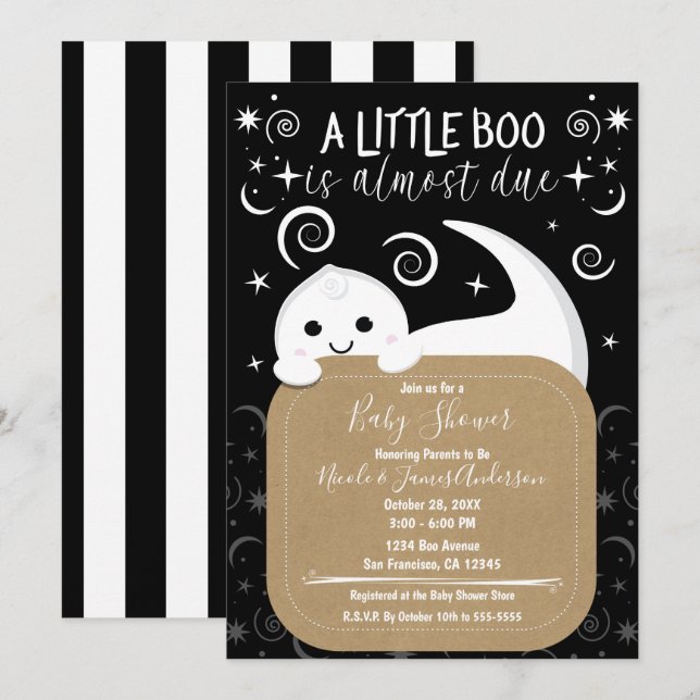 Invitation Petit Boo Peeking Ghost Baby shower d'Halloween (Devant / Derrière)