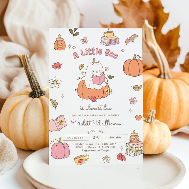 Invitation Petit Boo Retro Baby shower d'automne rose (Créateur téléchargé)