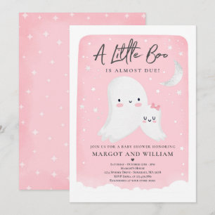 Invitation Petit Boo Rose Douche Halloween Baby shower Fantôm