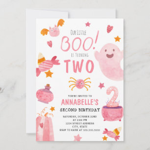Invitation Petit Boo rose Halloween Deuxième anniversaire