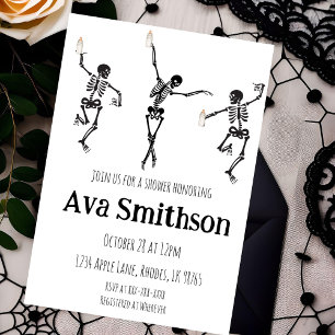 Invitation Petit Boo Squelettes Danseurs Halloween Noir Blanc