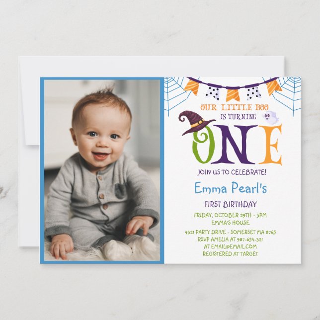 Invitation Petit Boo Turning One, Halloween Photo Anniversair (Devant)