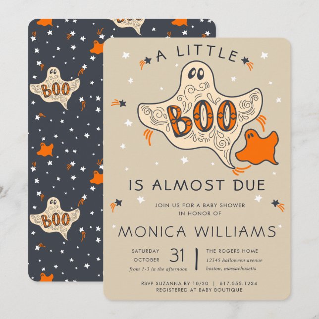 Invitation Petit Boom presque dû | Baby shower Halloween (Devant / Derrière)