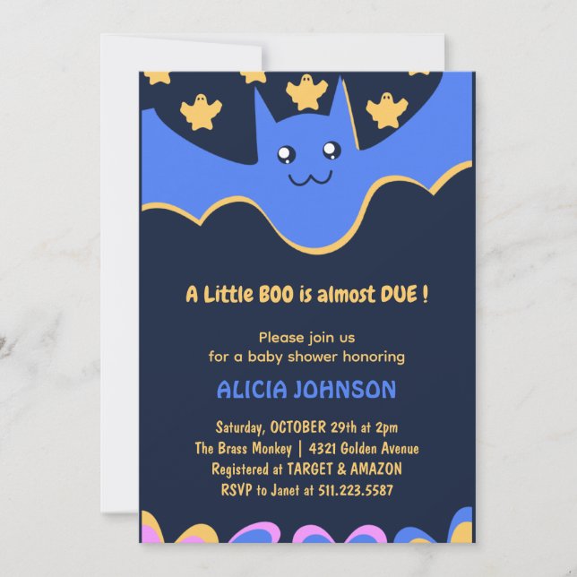 Invitation Petit botte mou chauve-souris garçon baby shower d (Devant)
