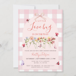 Invitation Petit Bug En Route Fête Bébé Fleur Sauvage Rose