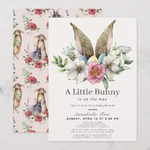 Invitation Petit Bunny Ear Floral Baby shower rose