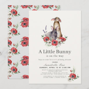 Invitation Petit Bunny Red Anemone Baby shower virtuel