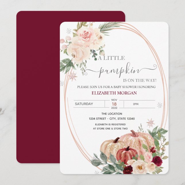 Invitation Petit cadre de citrouille fleurs Baby Shower  (Devant / Derrière)