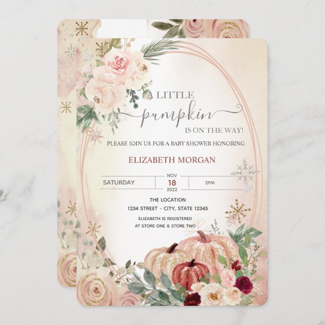 Invitation Petit cadre de citrouille fleurs boho Baby Shower  (Devant / Derrière)
