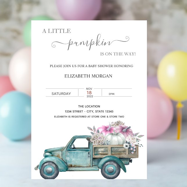 Invitation Petit Camion Citrouille, Baby shower pointu (Créateur téléchargé)