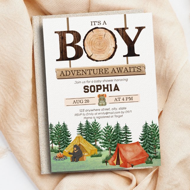 Invitation Petit Camper Rustic Boy Baby shower Woodland (Créateur téléchargé)