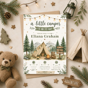 Invitation Petit campeur Baby Shower Bois garçon extérieur