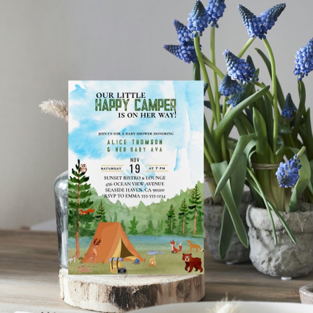 Invitation petit camping camping aventure forêt baby shower (camper camping mountains adventure bear Campfire  Hiking Nature Travel Outdoor  Wanderlust  Explore)