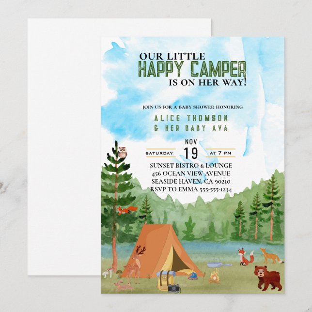Invitation petit camping camping aventure forêt baby shower (Devant / Derrière)