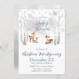 Invitation Petit cerf dans une forêt d'hiver de bois blanc