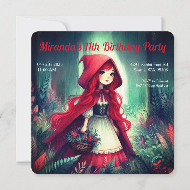 Invitation Petit chaperon rouge Forêt sombre Anniversaire (Dos)